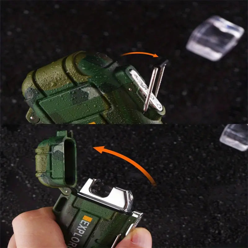Portable Dual Arc Lighter for Outdoors - Waterproof Camouflage