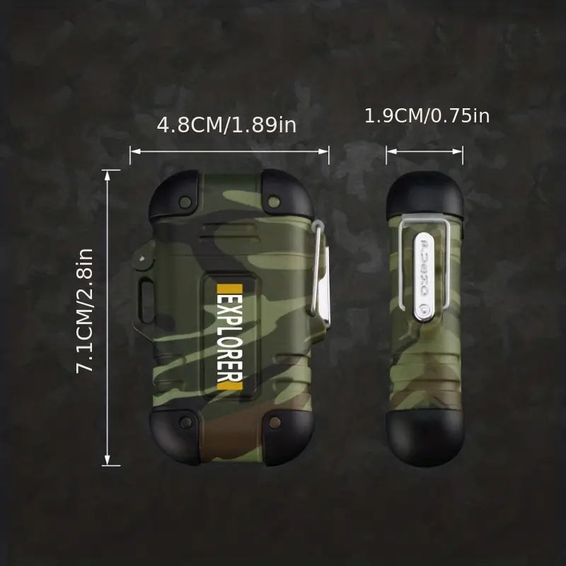 Portable Dual Arc Lighter for Outdoors - Waterproof Camouflage