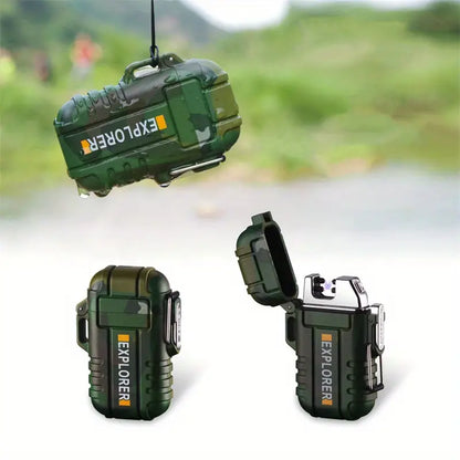 Portable Dual Arc Lighter for Outdoors - Waterproof Camouflage