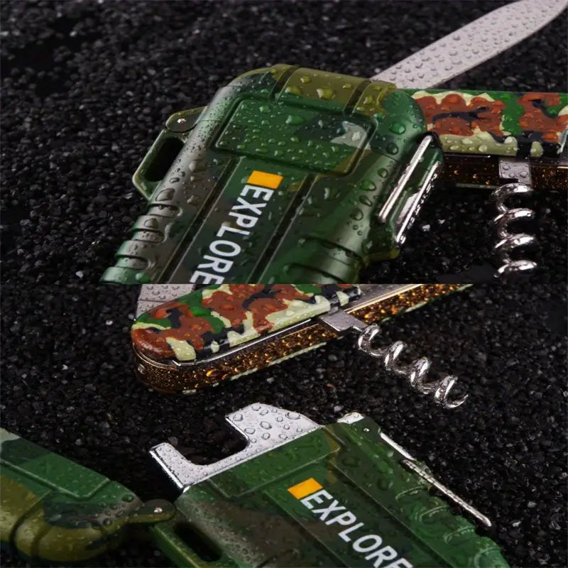 Portable Dual Arc Lighter for Outdoors - Waterproof Camouflage