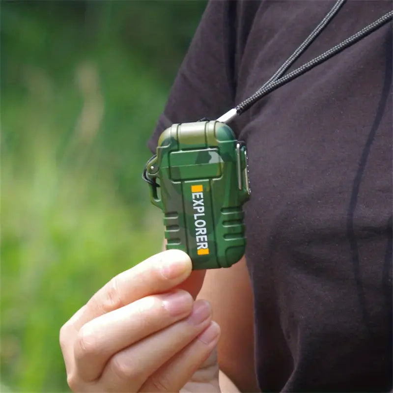 Portable Dual Arc Lighter for Outdoors - Waterproof Camouflage