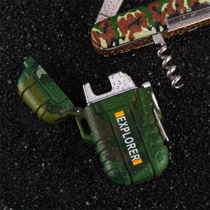 Portable Dual Arc Lighter for Outdoors - Waterproof Camouflage