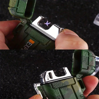 Portable Dual Arc Lighter for Outdoors - Waterproof Camouflage