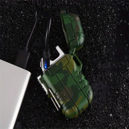 Portable Dual Arc Lighter for Outdoors - Waterproof Camouflage